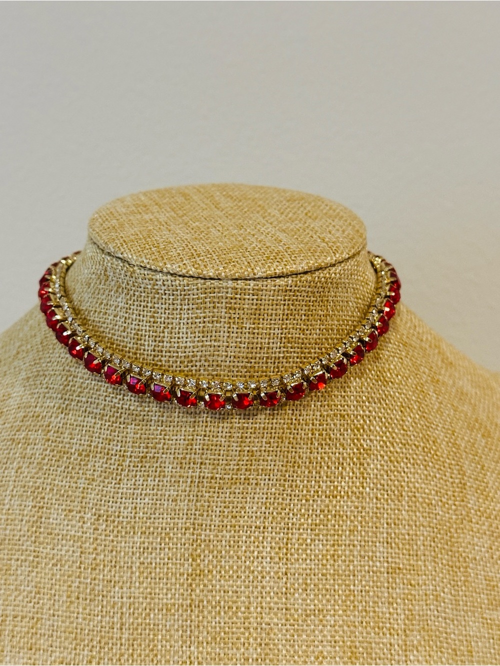 Fashion Jewelry Red and Gold Crystal Choker Necklace